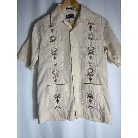 VTG Barong Tagalog Mexico Mens Embroidered Guayabera Camp Shirt Medium - Picture 1 of 8
